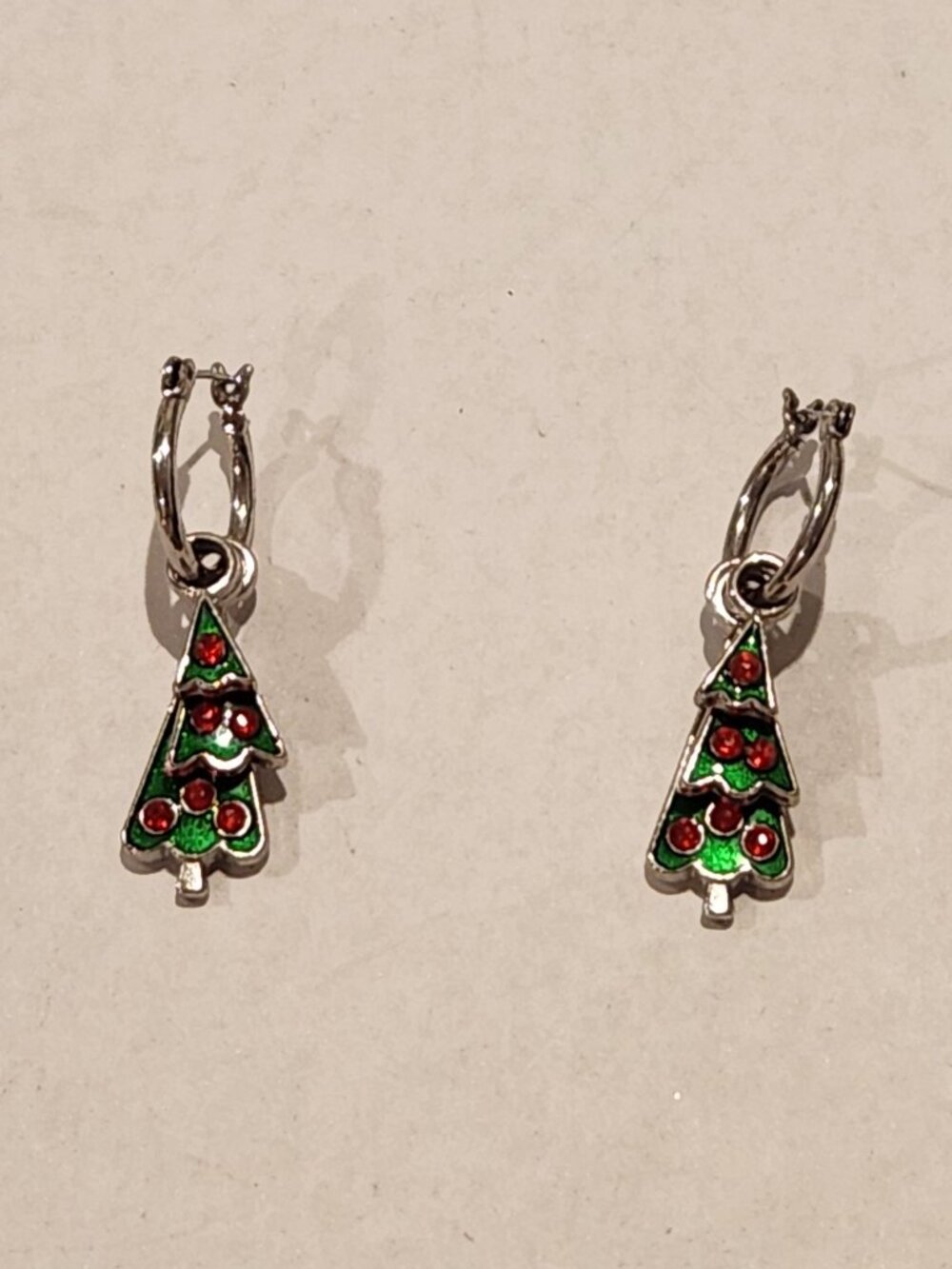 Green Enamel Rhinestone Christmas Tree Earrings